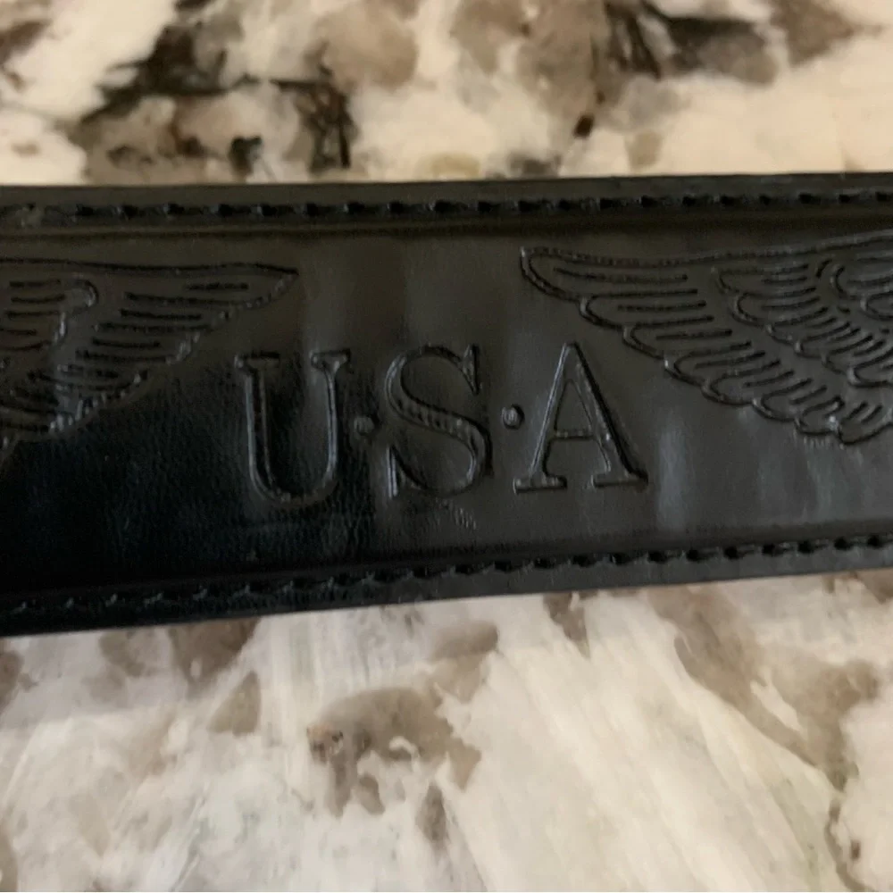 Mens Genuine Black Leather Embossed with Eagle & USA - Silver-tone Buckle 34/36